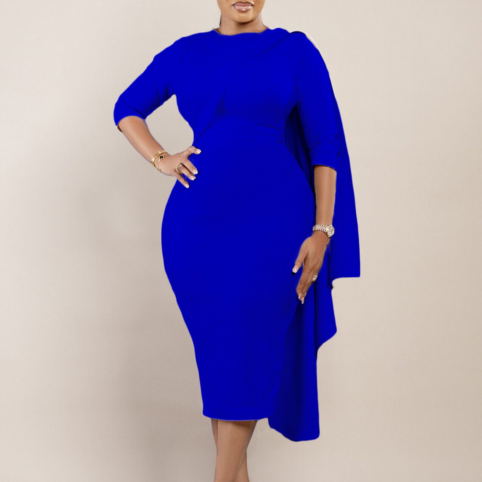 Women Solid Long Sleeve Midi Dress 5