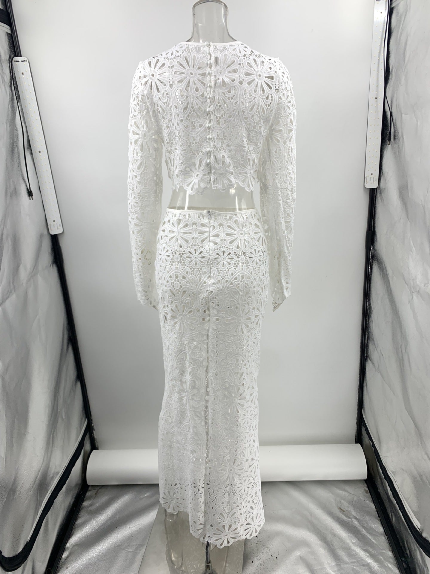 Fitted Lace Cut-Out Top & Skirt Two-Piece Set 7