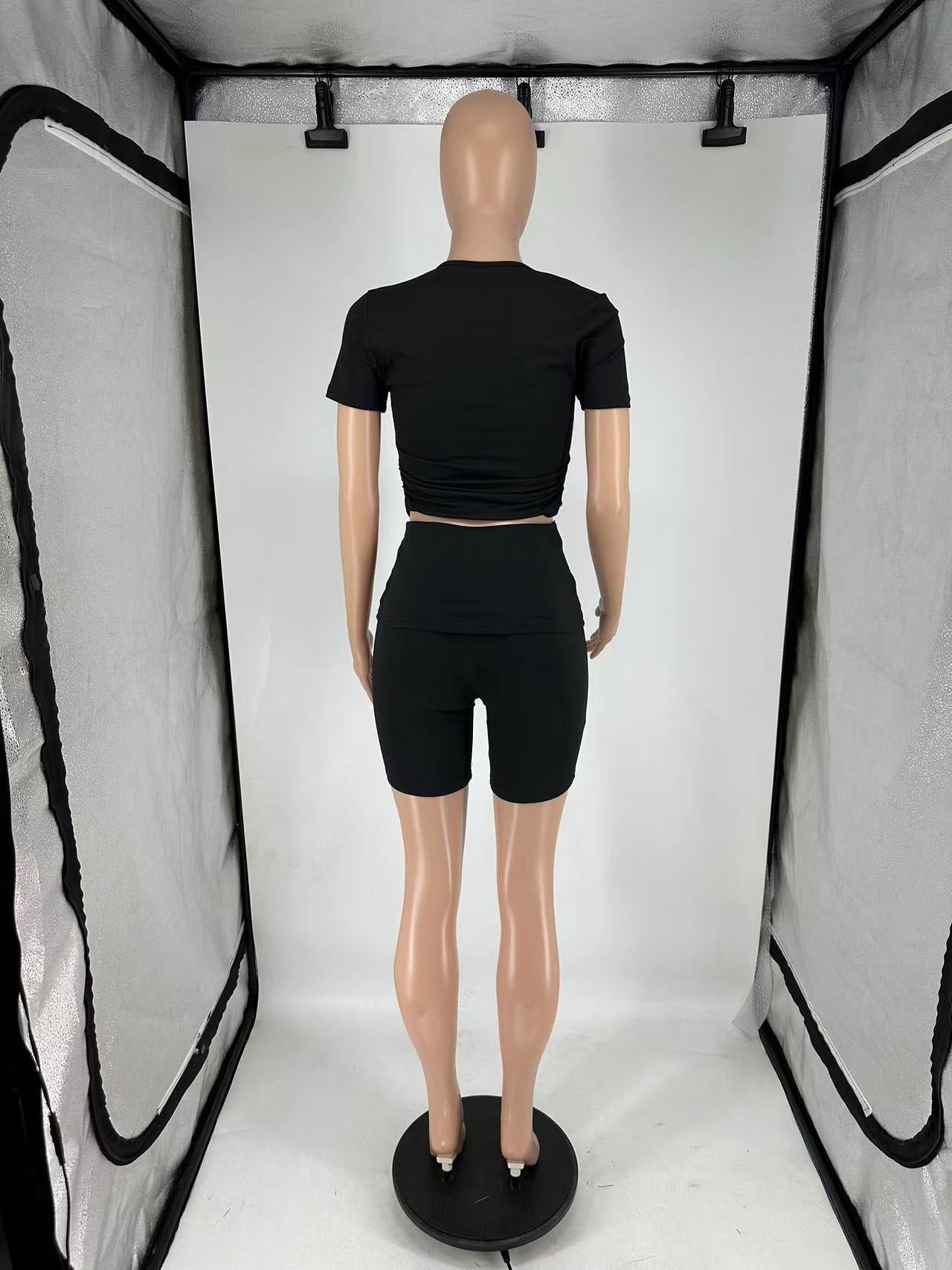 Women's Summer Short Sleeve Round Neck Casual Two-Piece Shorts Set 21