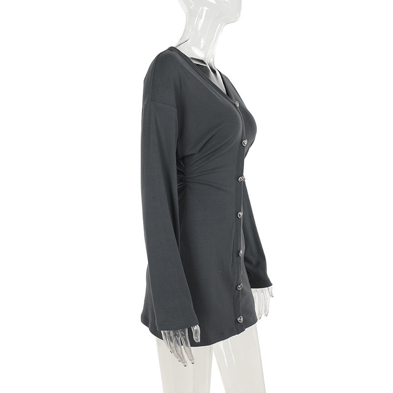 Women Sexy V Neck Knitting Long Sleeve Dress 8