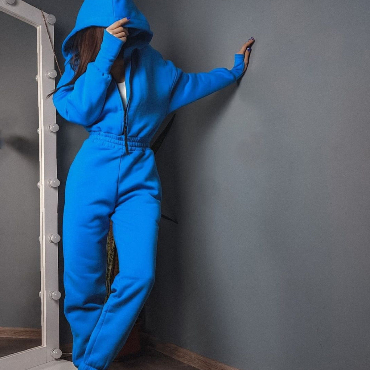 Sports Casual Women's Hooded Zipper Slim Waist One-Piece Jumpsuit