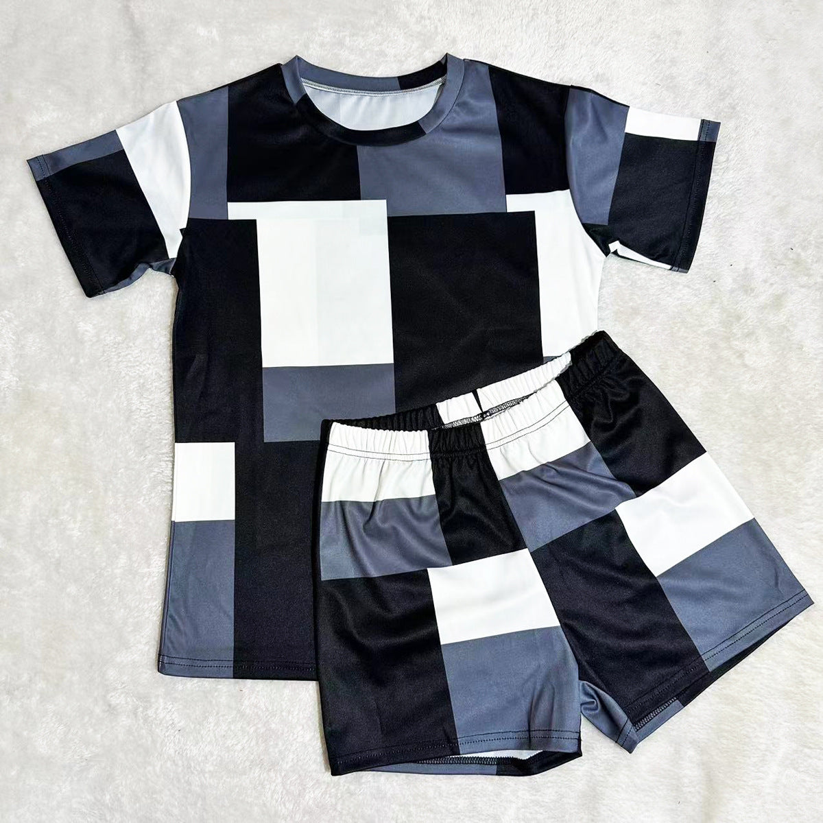 Women Casual Solid printed short-sleeved top and shorts two-piece set 22