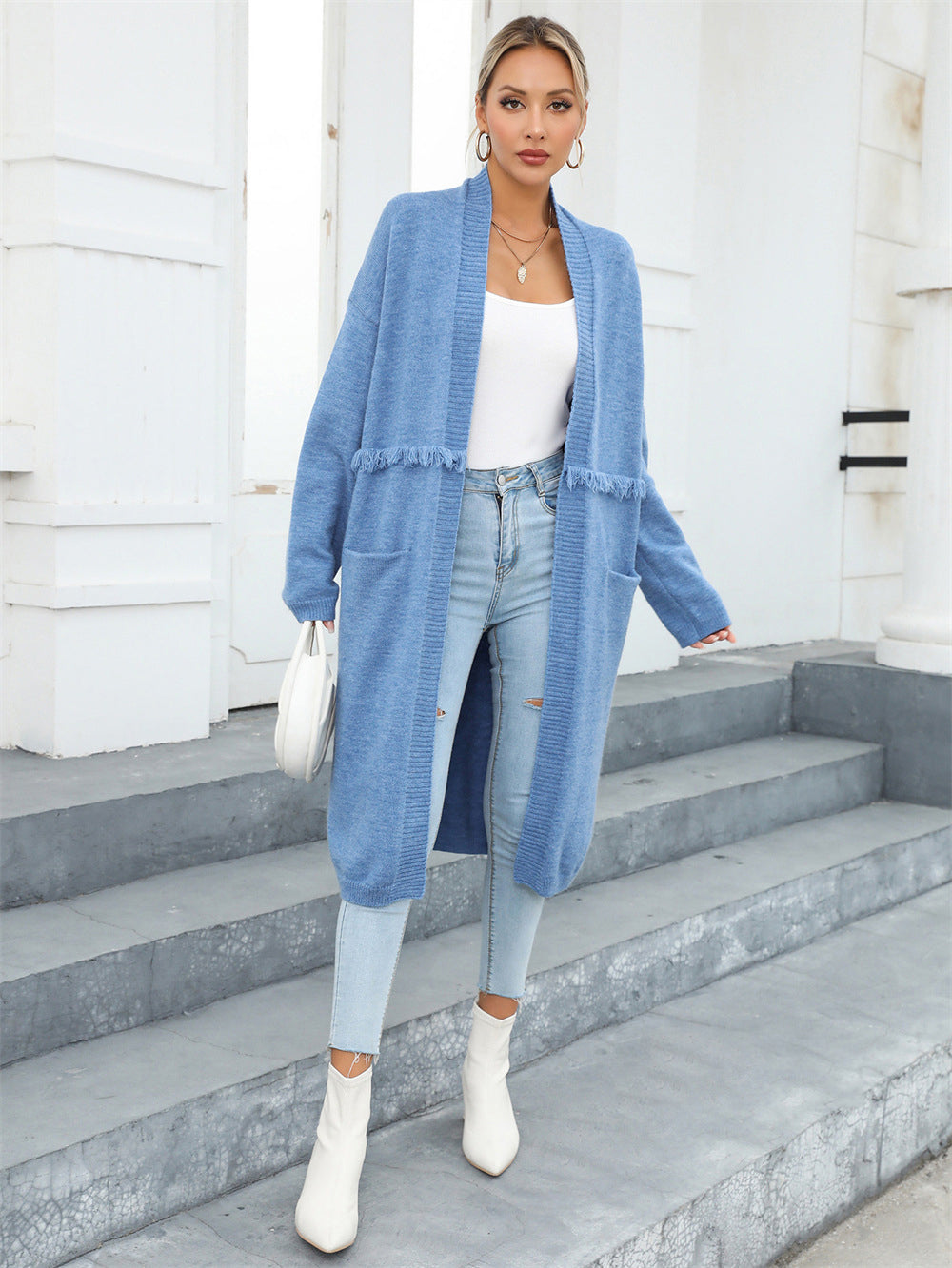 Winter Plus Size Long Cardigan Pocket Chic Fringe Sweater Coat 10