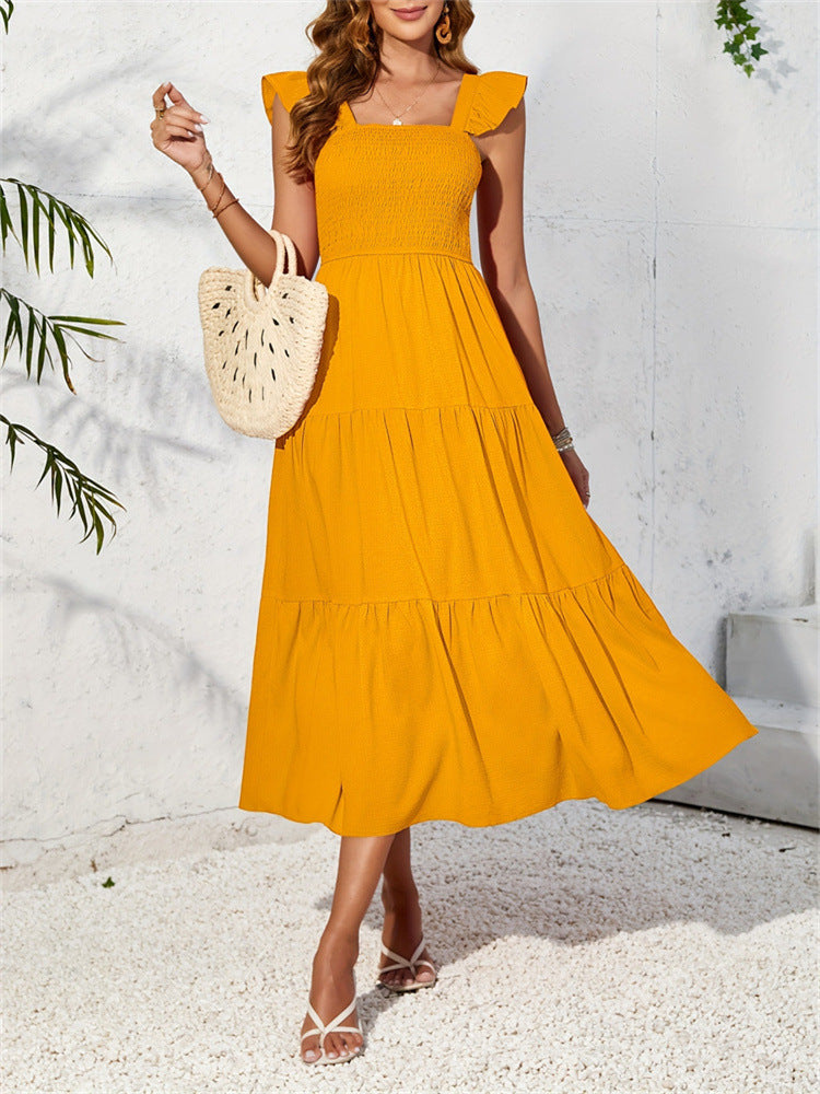 Women Ruffled Flying Sleeve Tank Top Cascading Ruffles French Dress 3