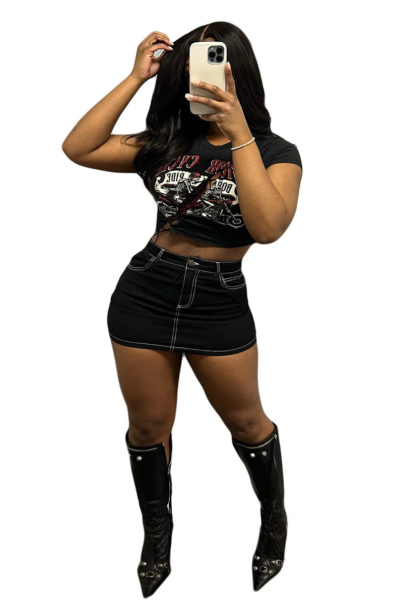 Women's Short Skirt High Stretch Solid Color Sexy Denim Skirt 3