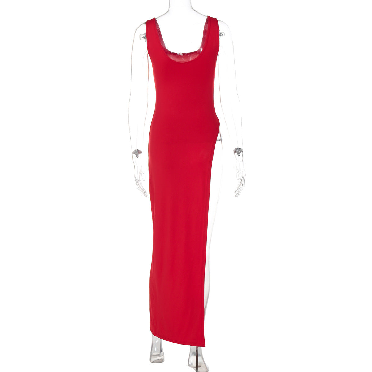 Women's Summer Fashion Style Slim Wide Strap U Neck Slit Long Dress 12