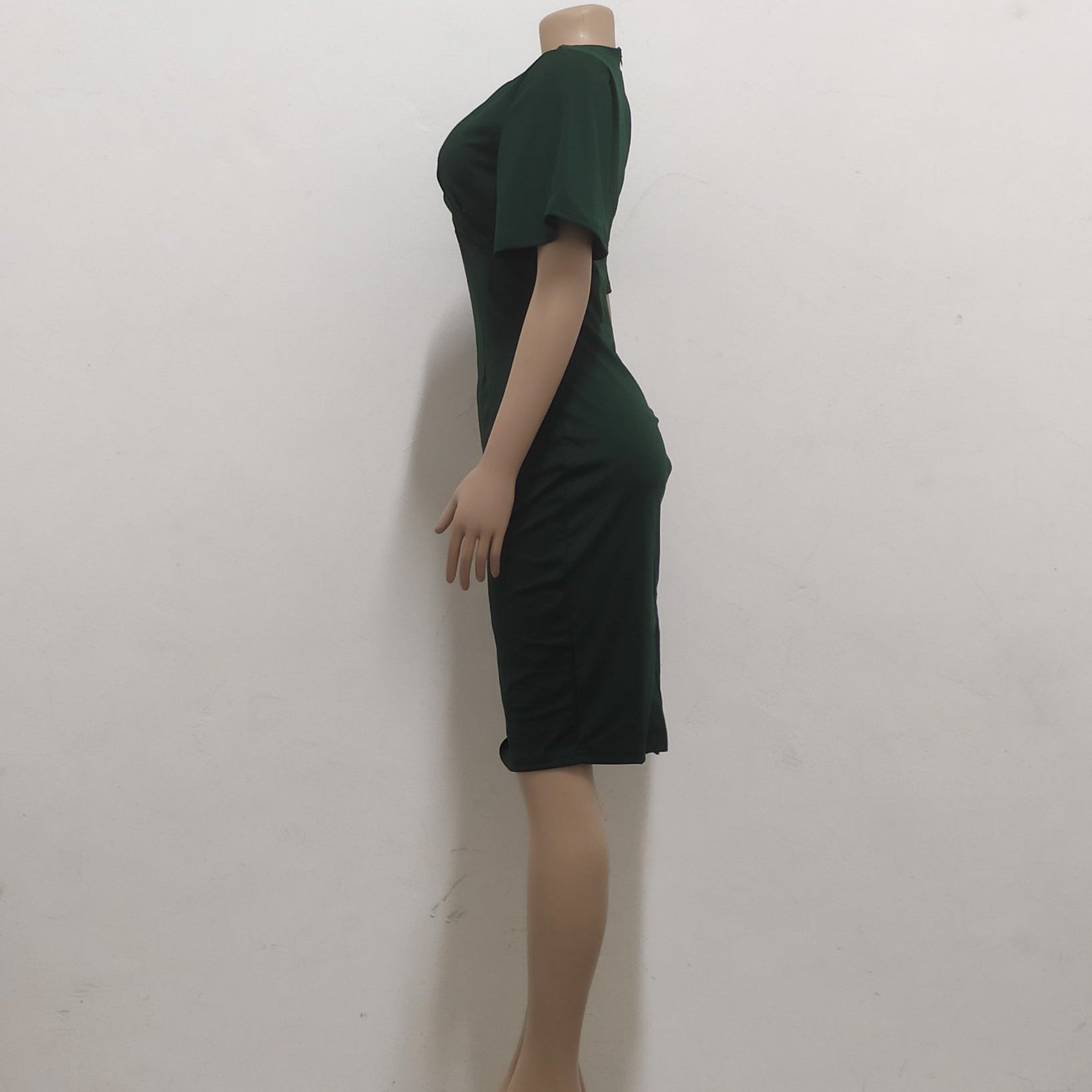 Women Sexy Solid Round Neck Short Sleeve Dress 21