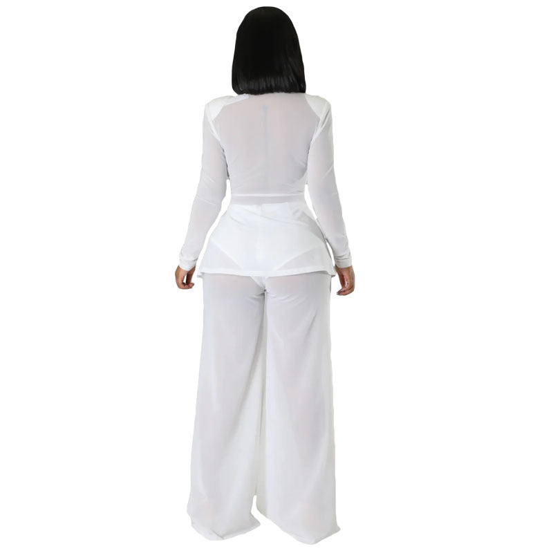 Fashionable Sexy Solid Color Long Sleeve Slim Waist Lace-Up Blazer Slit Pants Two-Piece Set 6