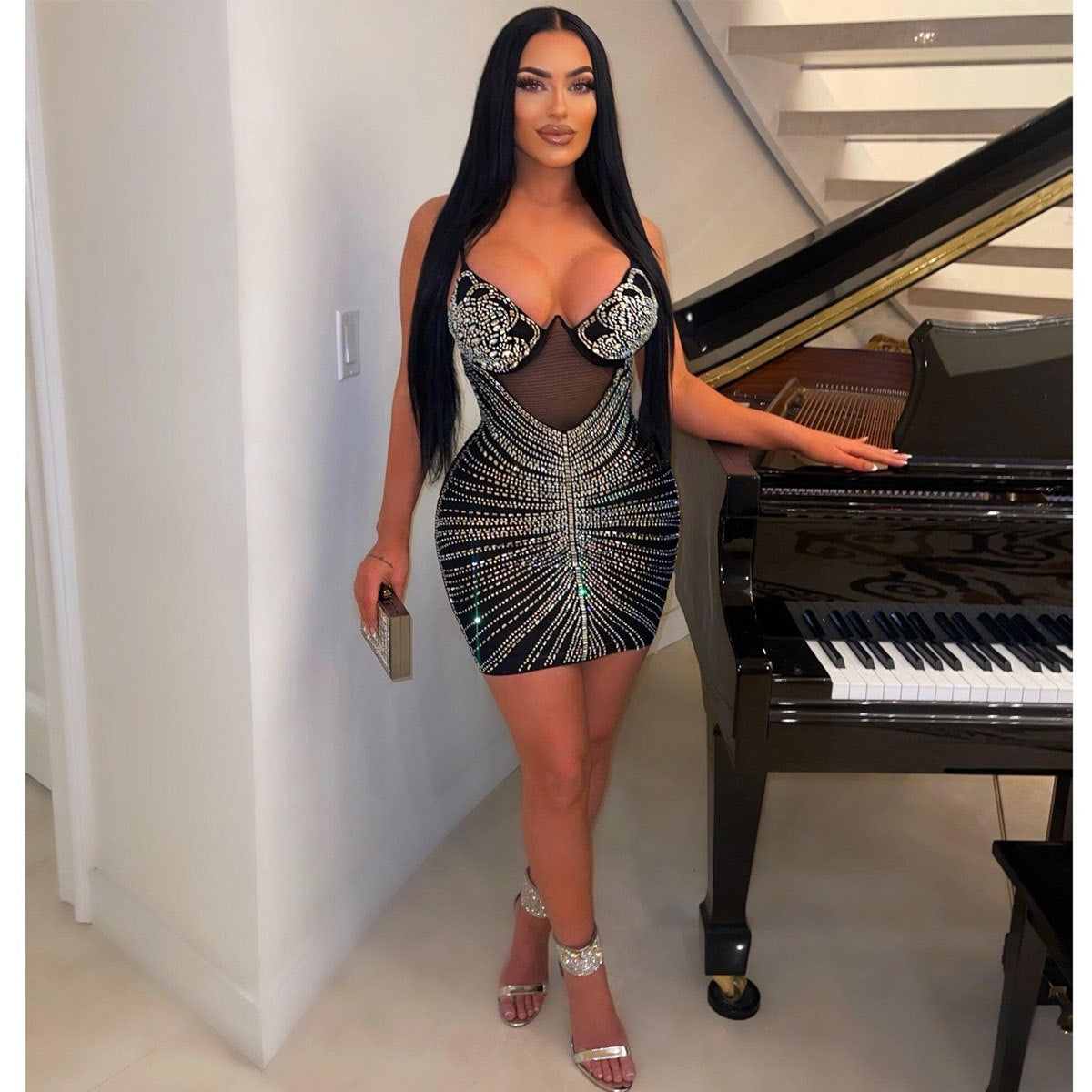 Sexy Beaded Strap Dress Nightclub Wear 7