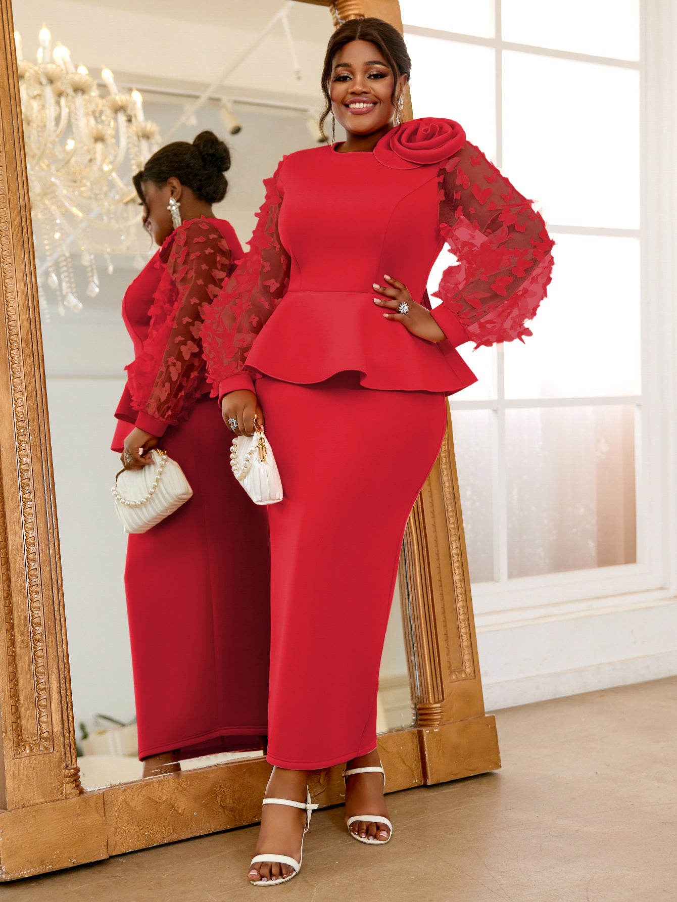 Women lantern sleeve ruffle party formal party dresses 10