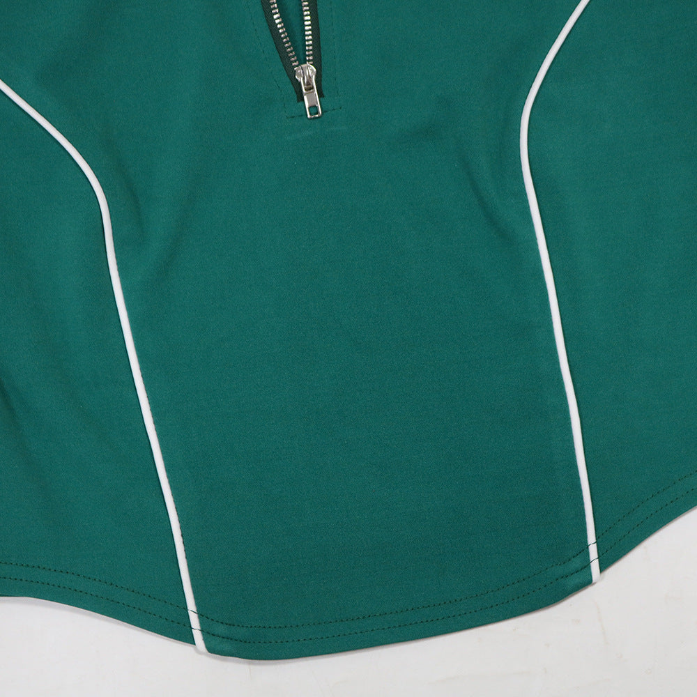 Fashion Women Zipper Short Sleeve Short Top Loose Pants Casual Two-Piece Set 11