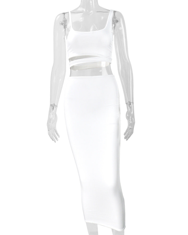 Autumn and Winter Women's Fashion Sexy Hollow Two-piece Skirt Set 17