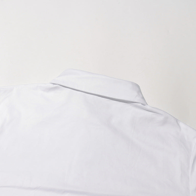 Fashionable Casual Top Spring Turndown Collar Long Sleeve Short Solid Shirt 15