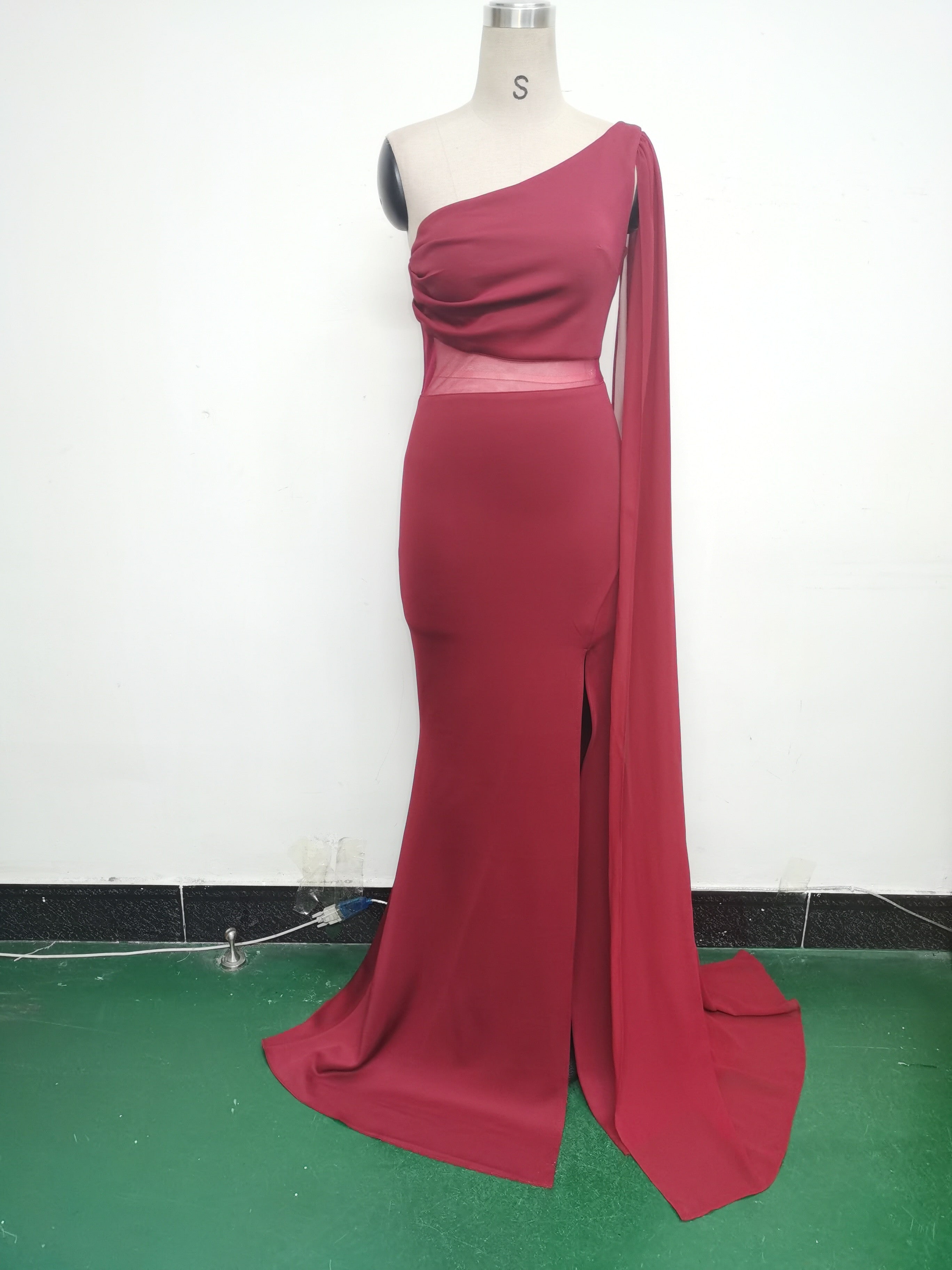 Women One Shoulder Slant Back Patchwork Mesh Formal Party Evening Dress 31