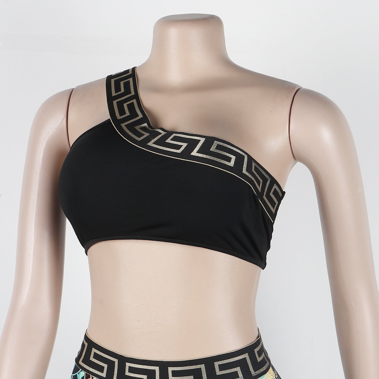 Sexy Slim Print Slash Shoulder Sleeveless Crop Top Pants Two-Piece Nightclub Suit 14