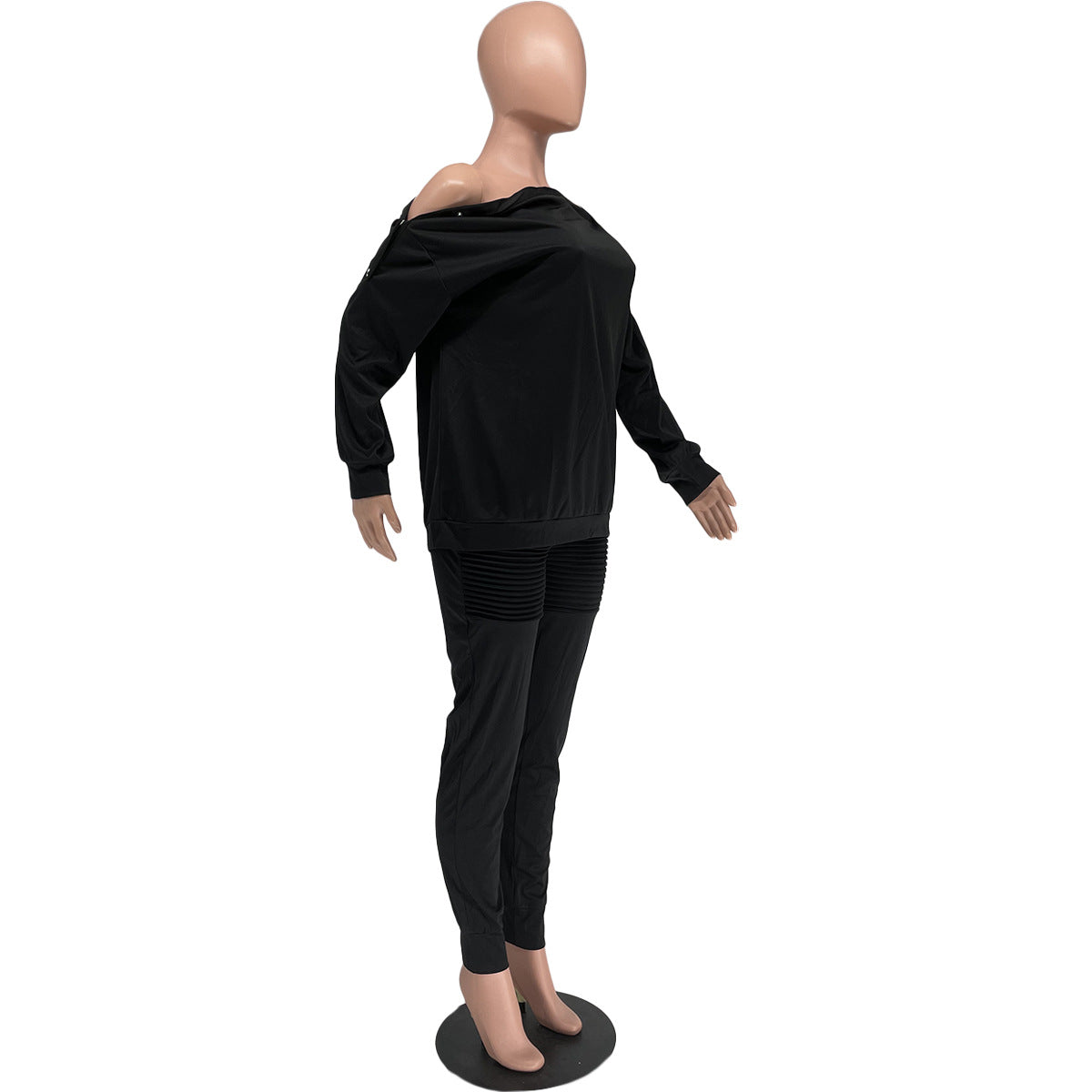 Autumn And Winter Women's Clothing Buttoned Off Shoulder Top Pants Casual Two-Piece Set 21