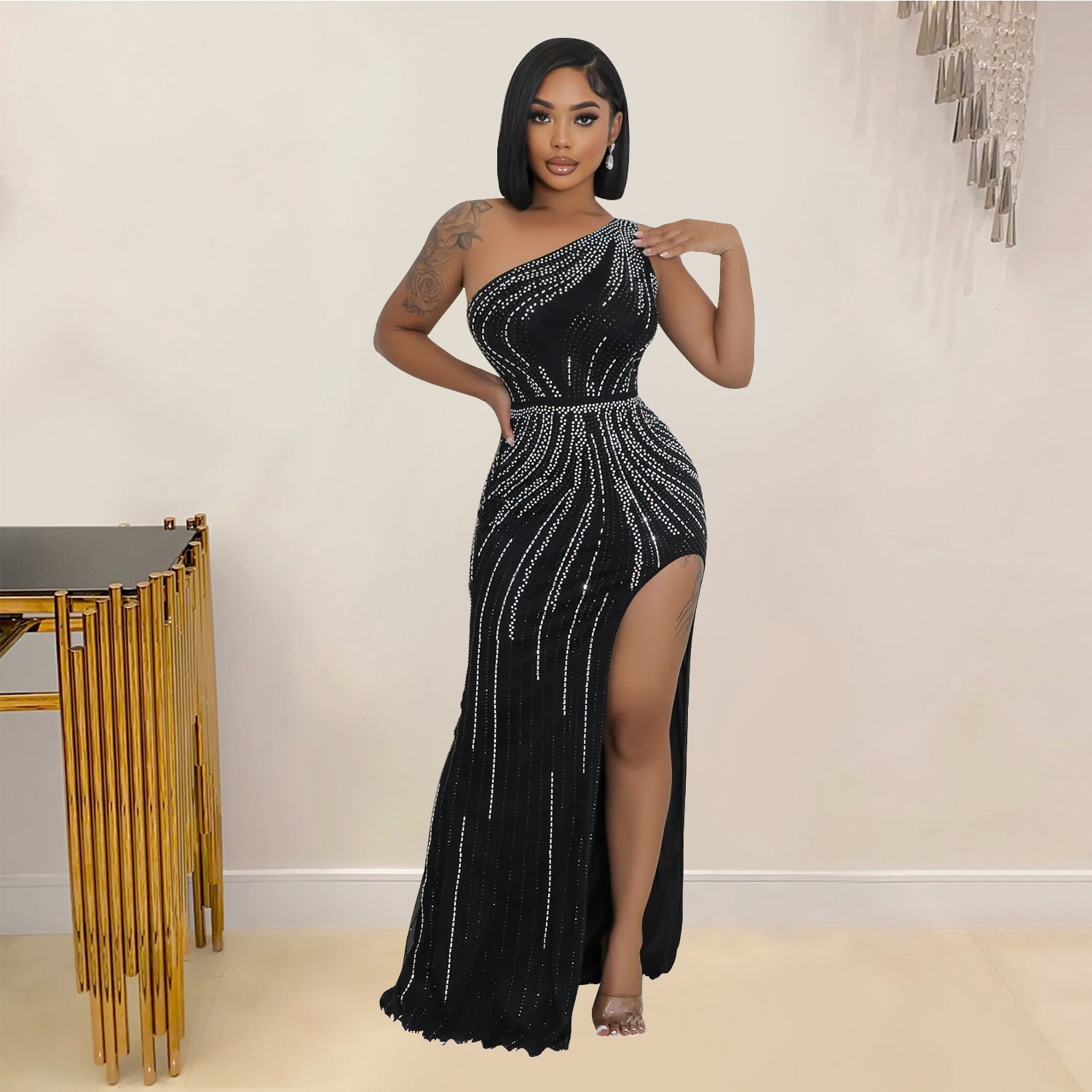 Women Sexy Beaded Dress Long 4