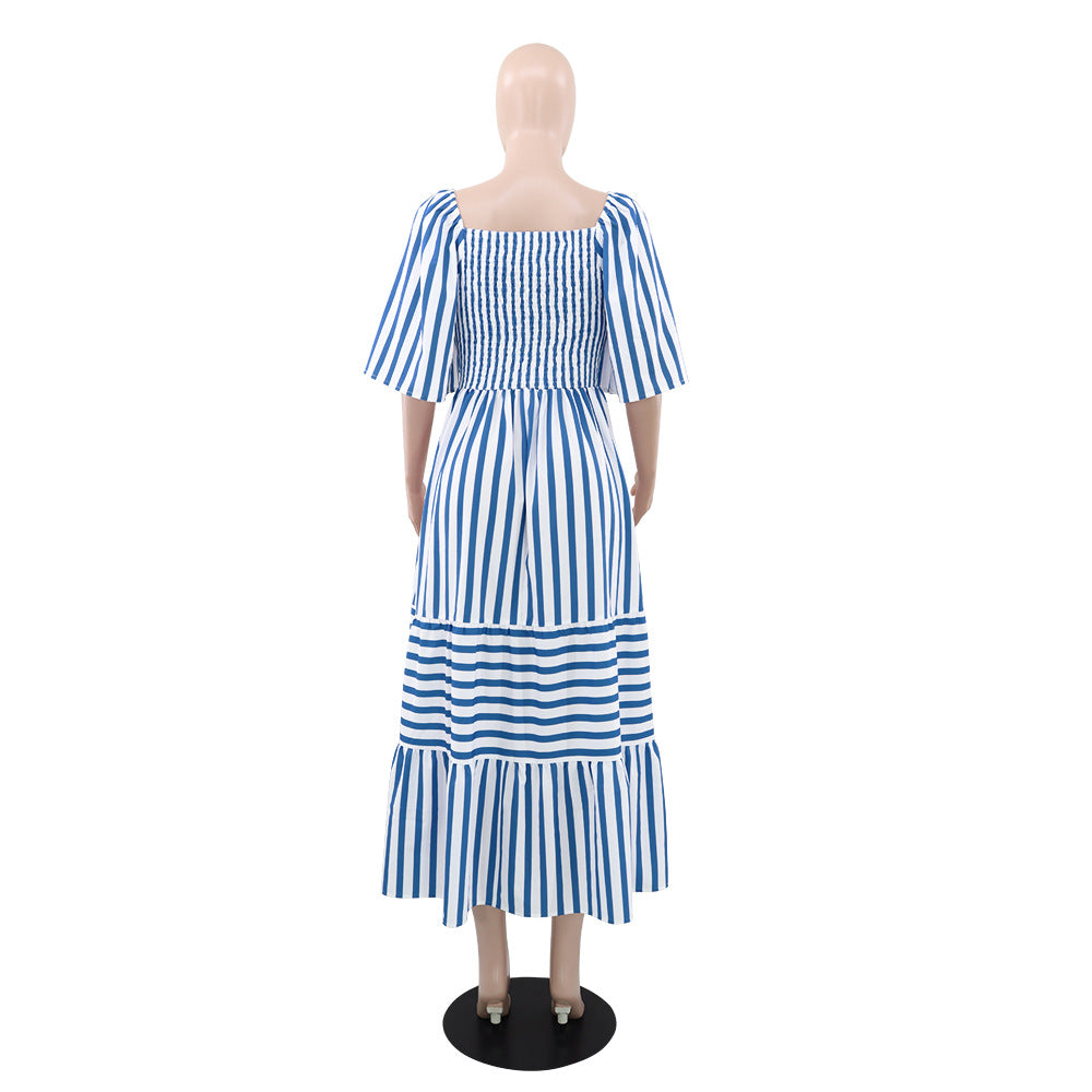 Printed V-Neck Pleated Summer Dress 5