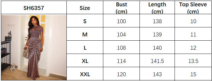 African Plus Size Women's Chic Elegant Maxi Dress Short-Sleeve Pleated Party Gown 6