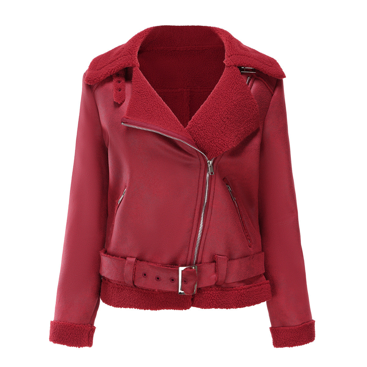 Autumn And Winter Fur Warm Women's Leather Jacket With Belt For Women Turndown Collar Coat 11