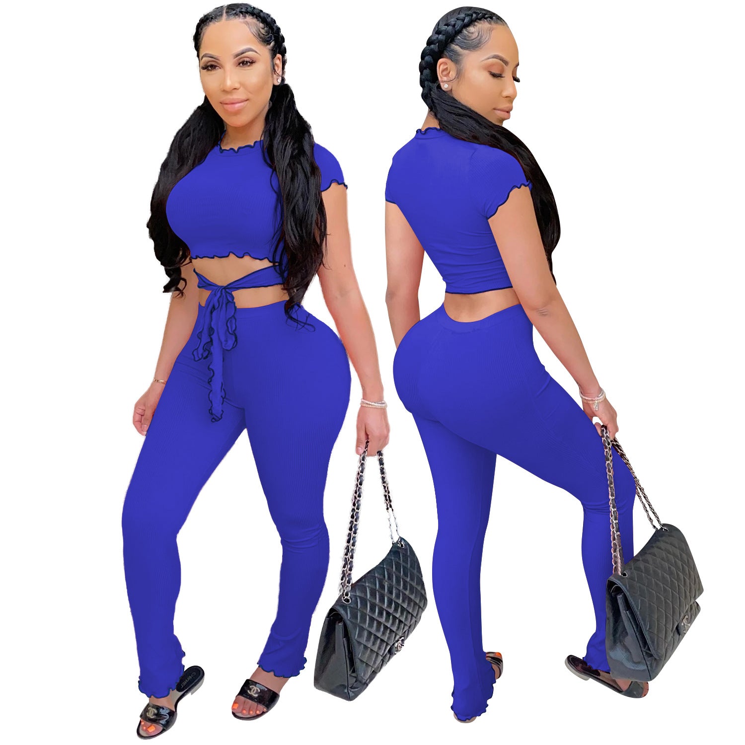 Women Sexy Short-Sleeved Top and Pant Two-Piece Set 10