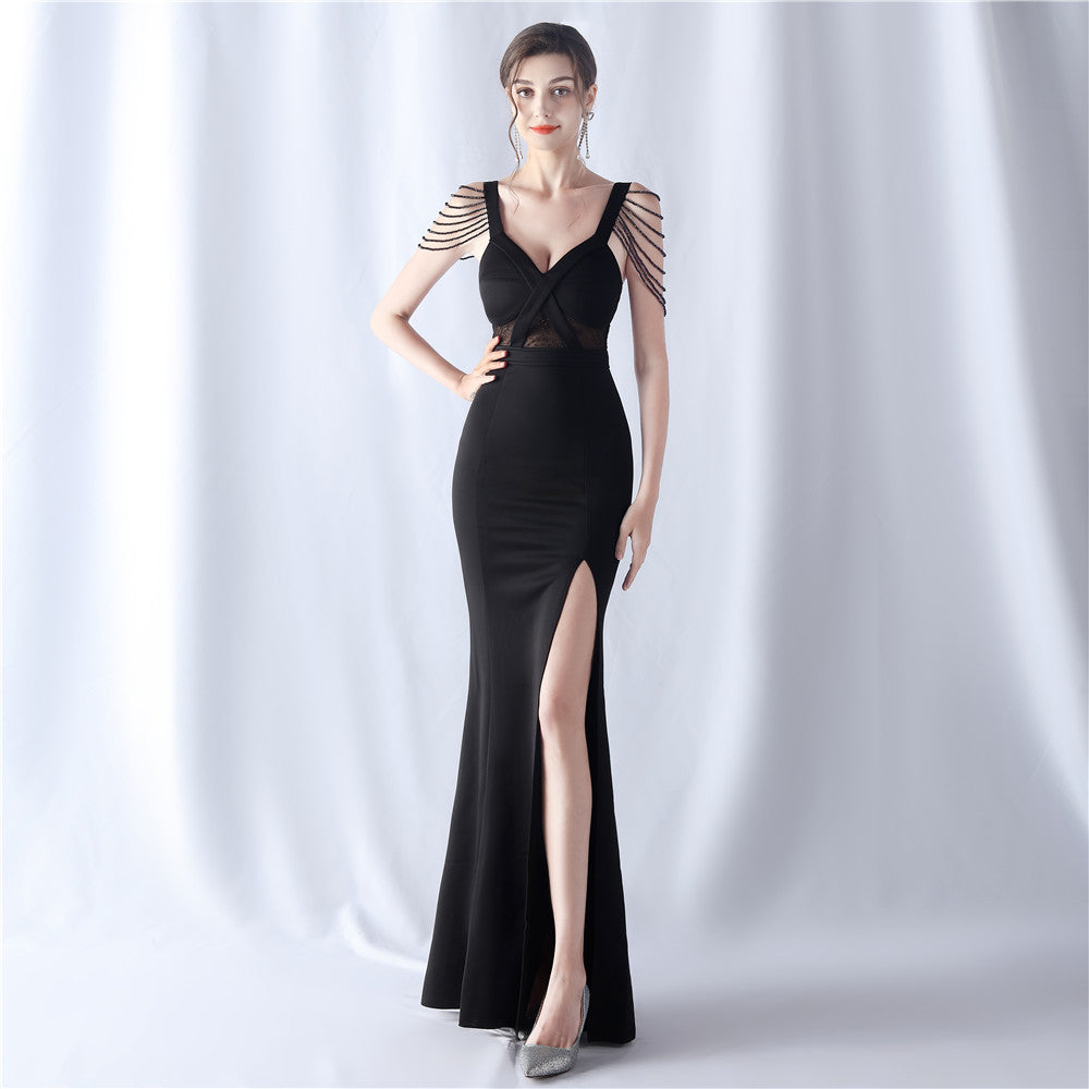Beading See-Through Wedding Party Formal Dinner Evening Dress 6