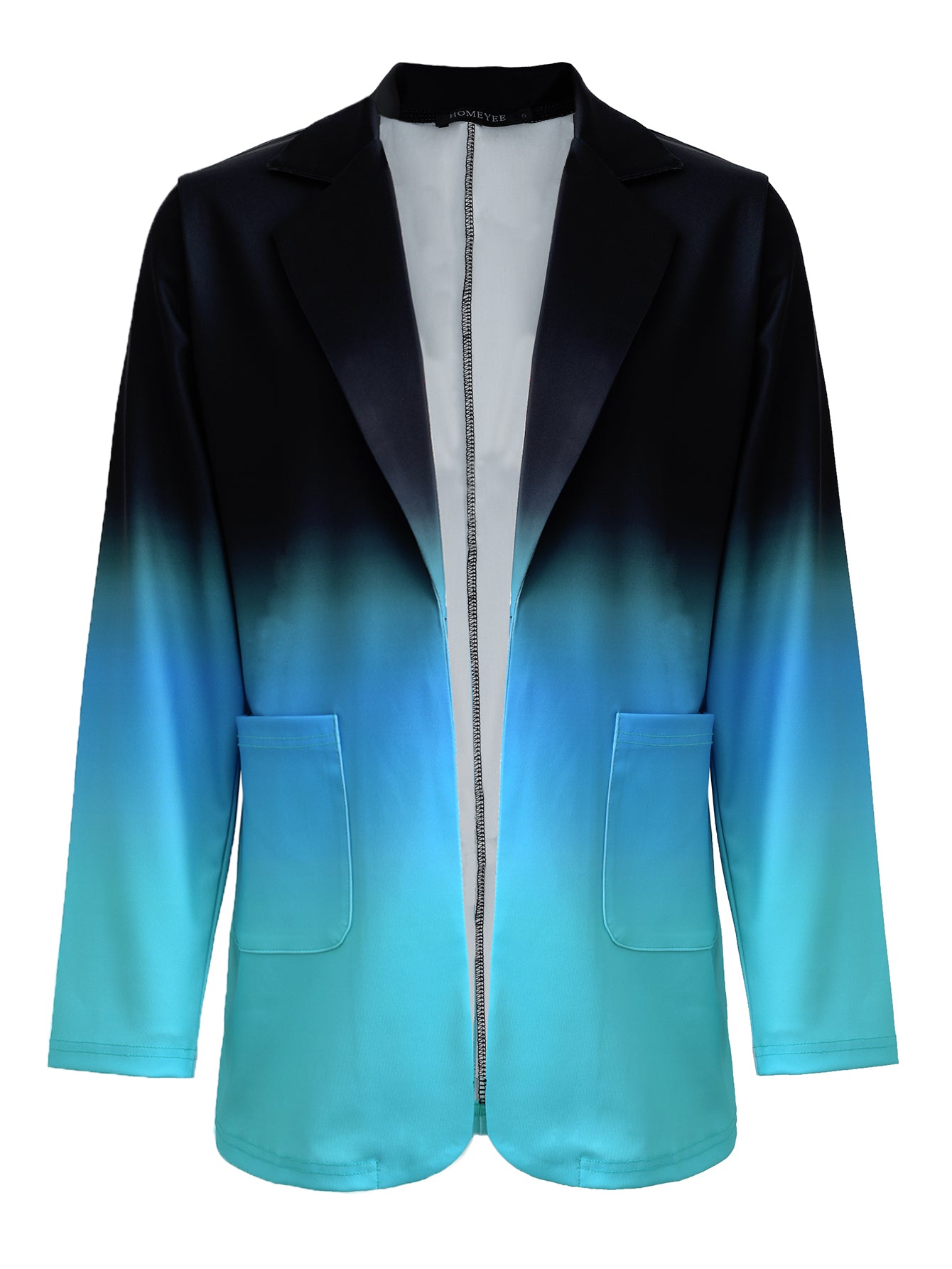 Women Elegant Gradient Turndown Collar Pocket Blazer 16