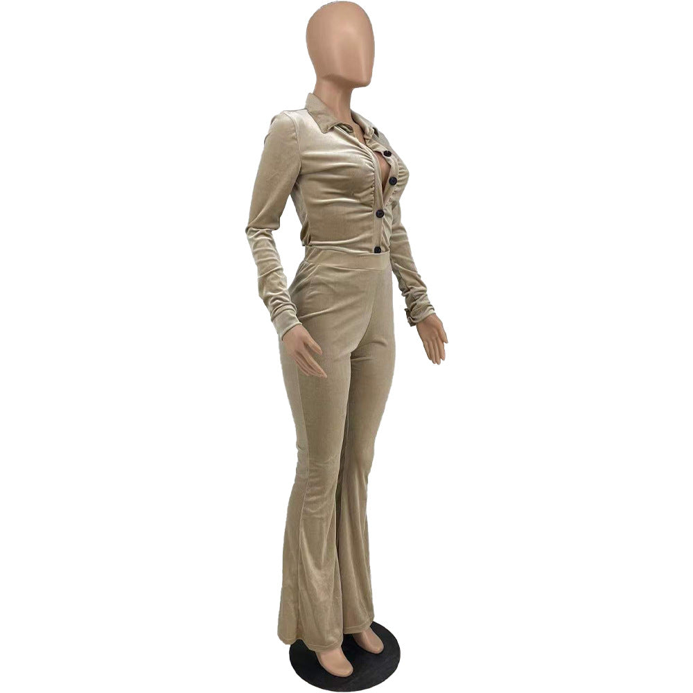 Women's Solid Color Velvet Casual Two-Piece Pants Set 13
