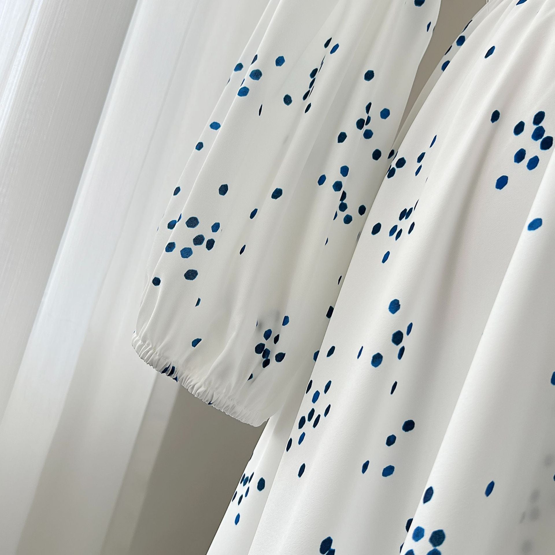 Lantern Sleeve Polka Dot Slim Waist Ruffled Long Dress 12