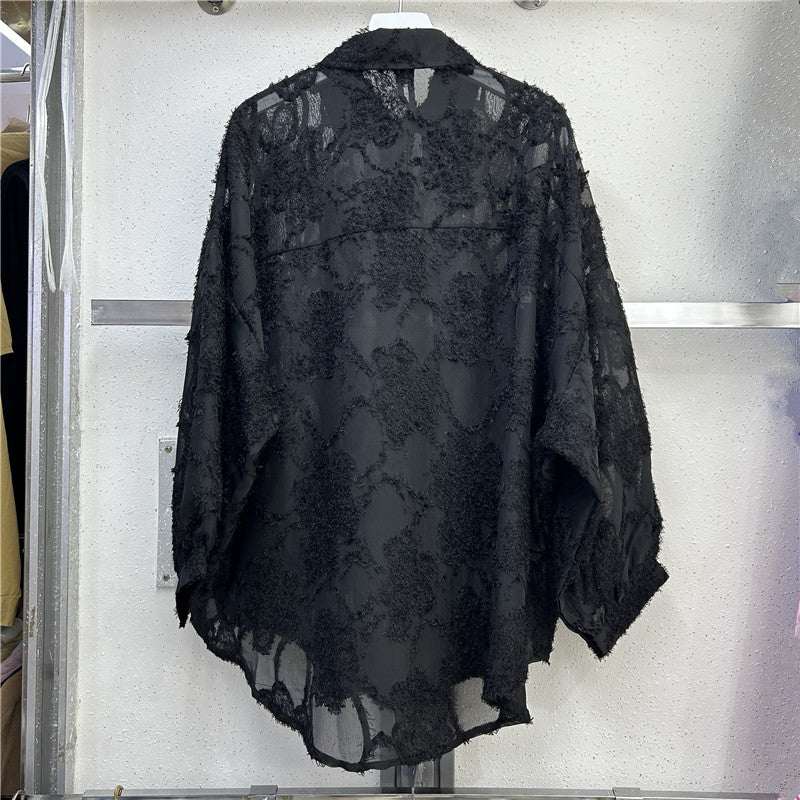 Women Turndown Collar long-sleeved flower diamond shirt 5