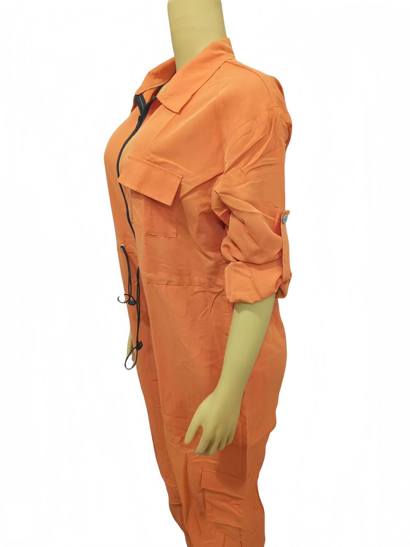 Plus Size Women Solid Turndown Collar pocket sexy Jumpsuit 7