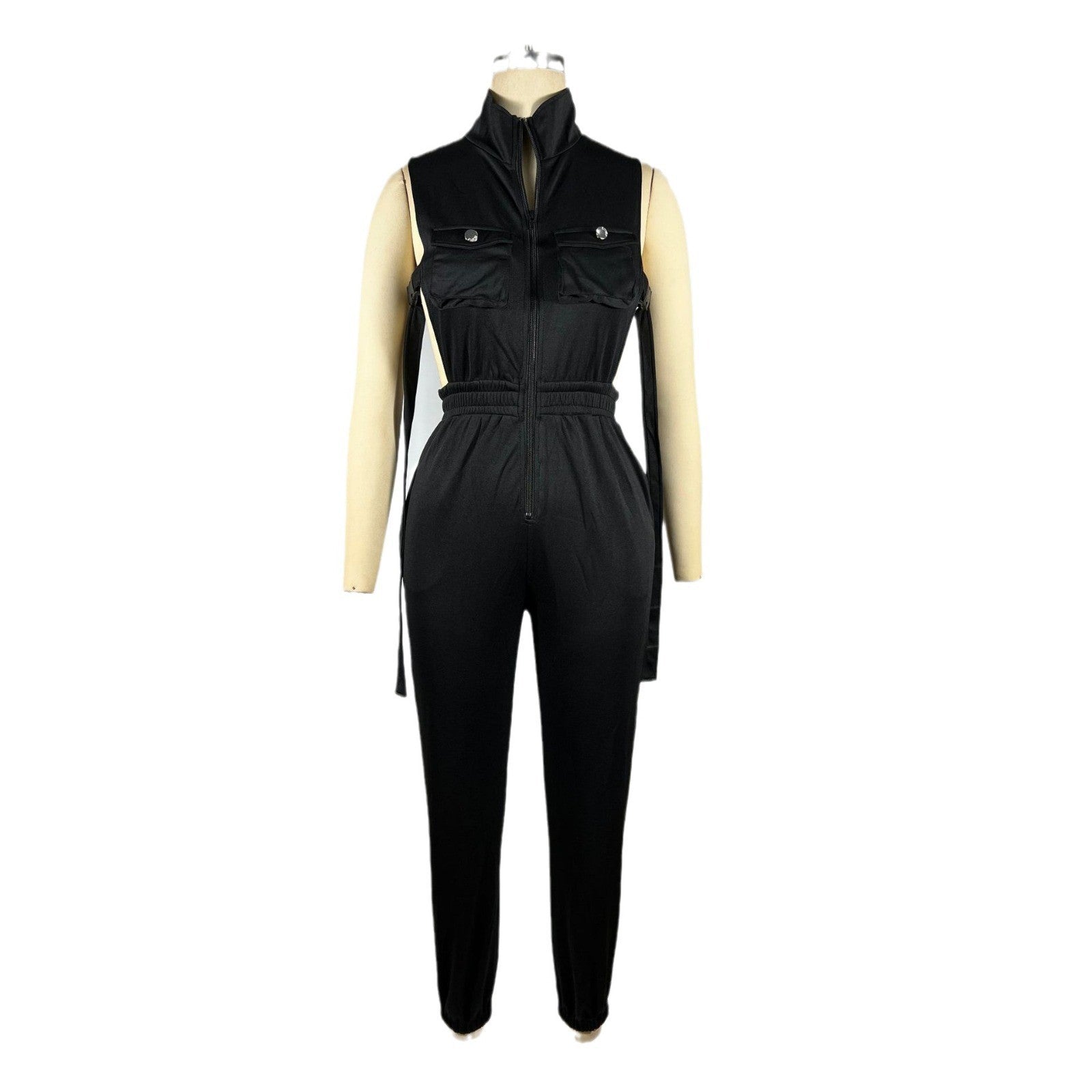 Women Solid Zipper Pocket Jumpsuit 13