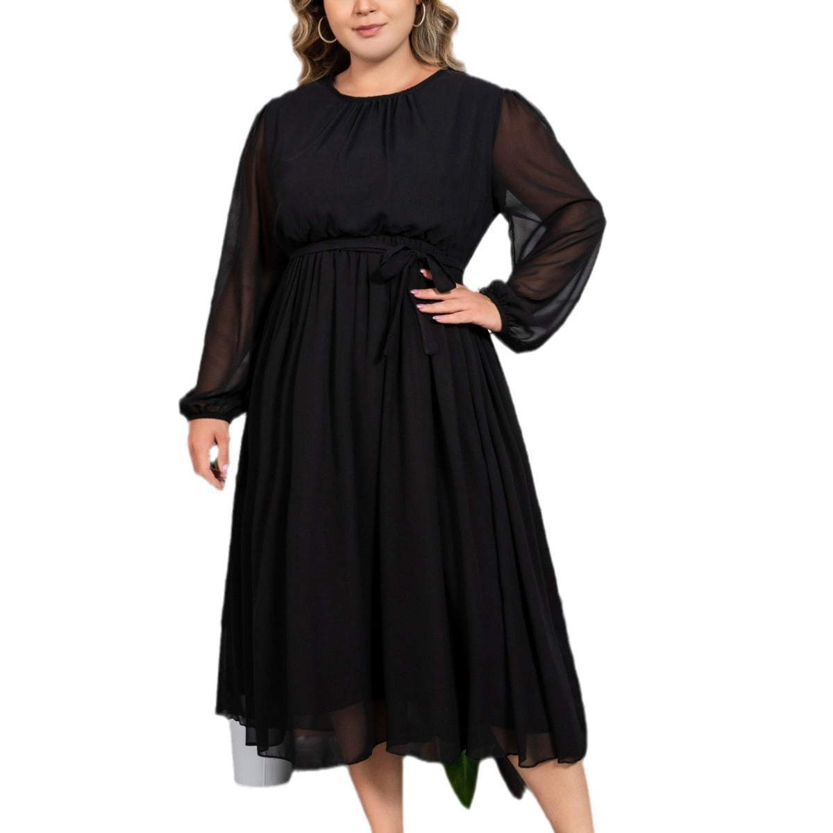 Plus Size Women Solid Elegant Chiffon Dress 6