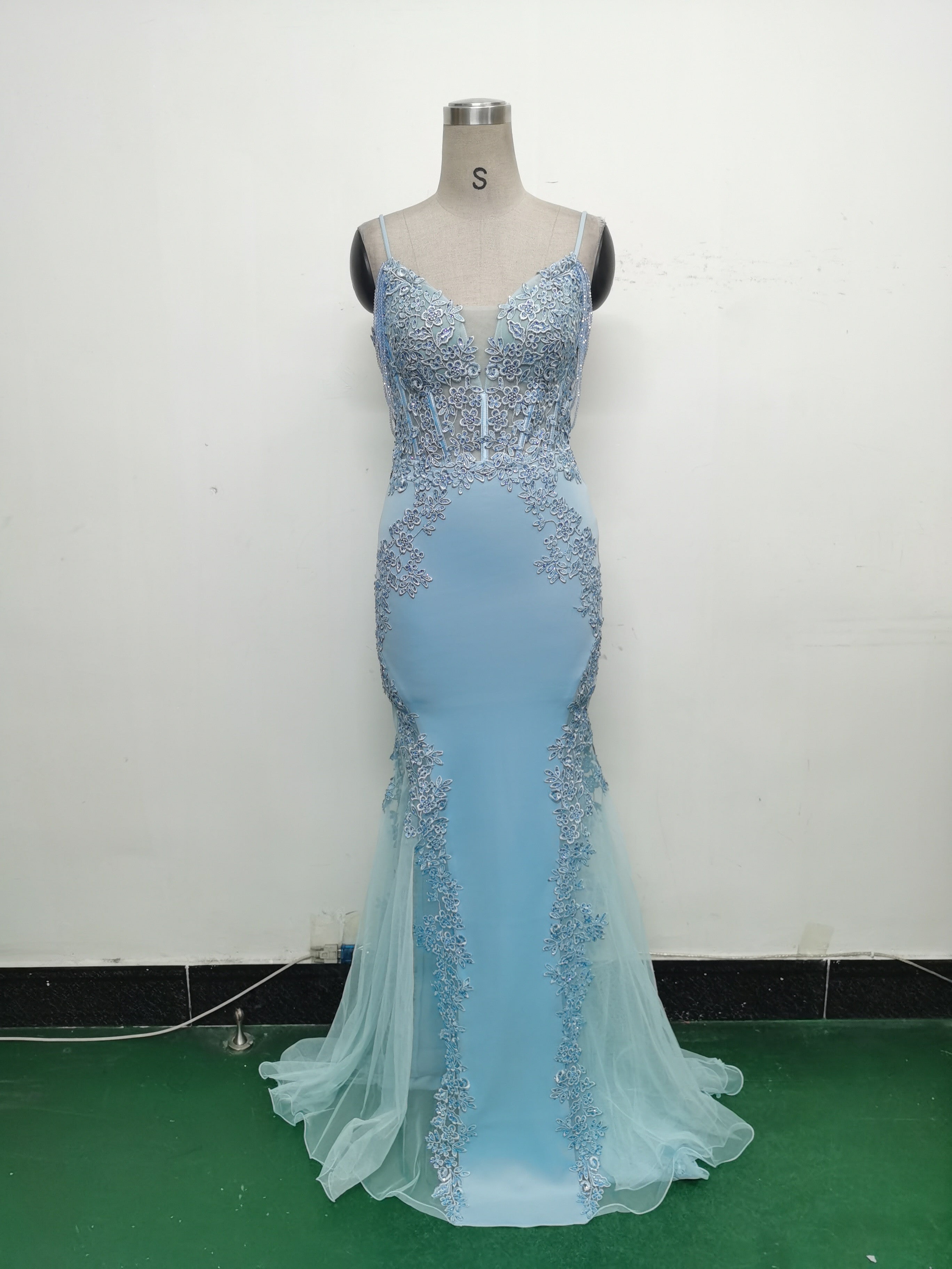 Sexy Strap Rhinestone Chain Fishbone Lace Evening Dress 26