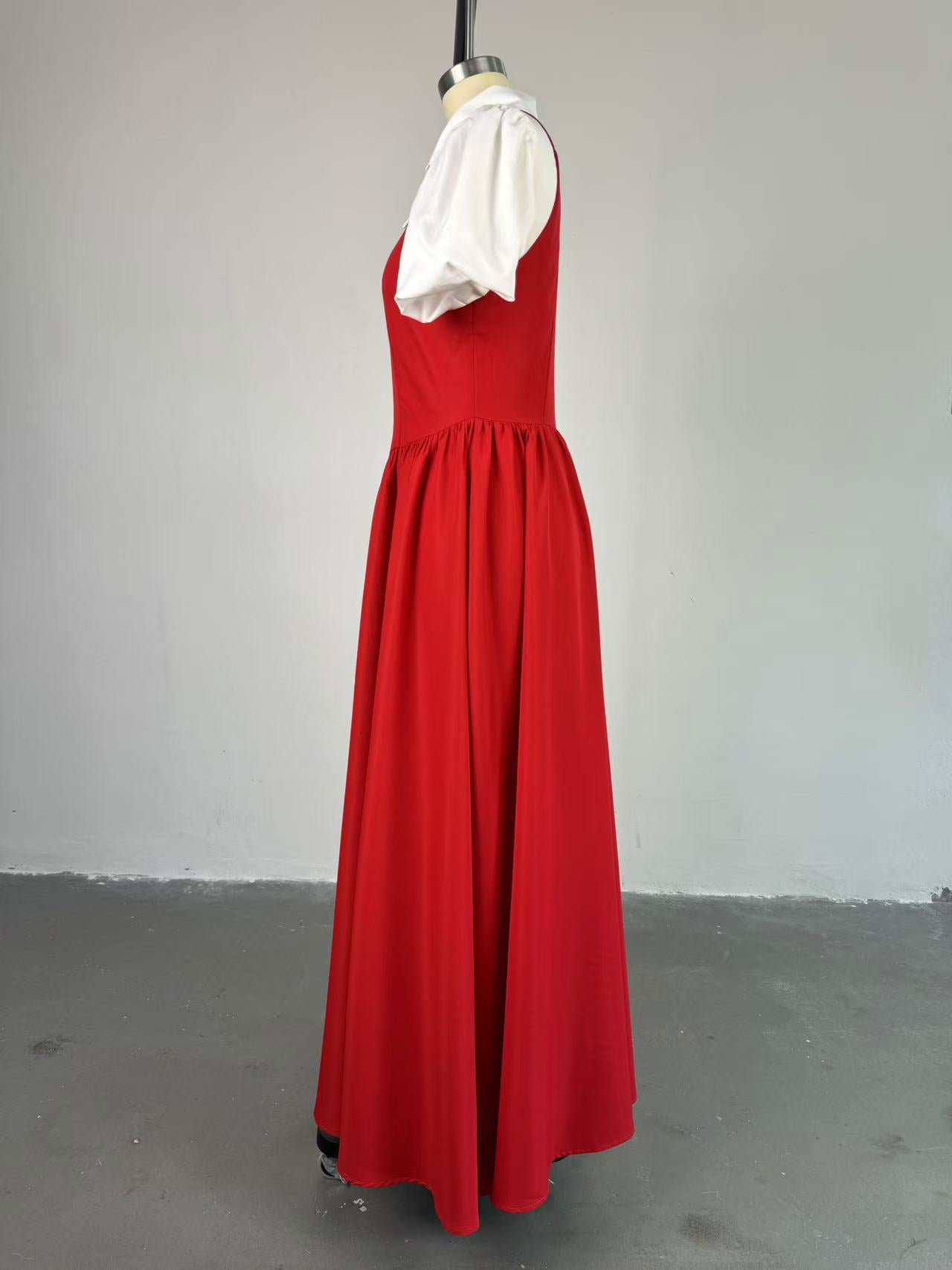 Women autumn elegant puff sleeve shirt collar dress 8