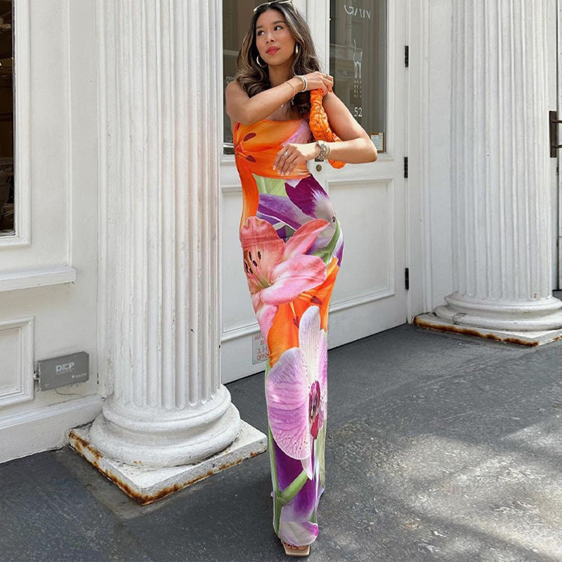 American Women's Summer Fashion And Sexy Low Back Slit Strap Dress 5