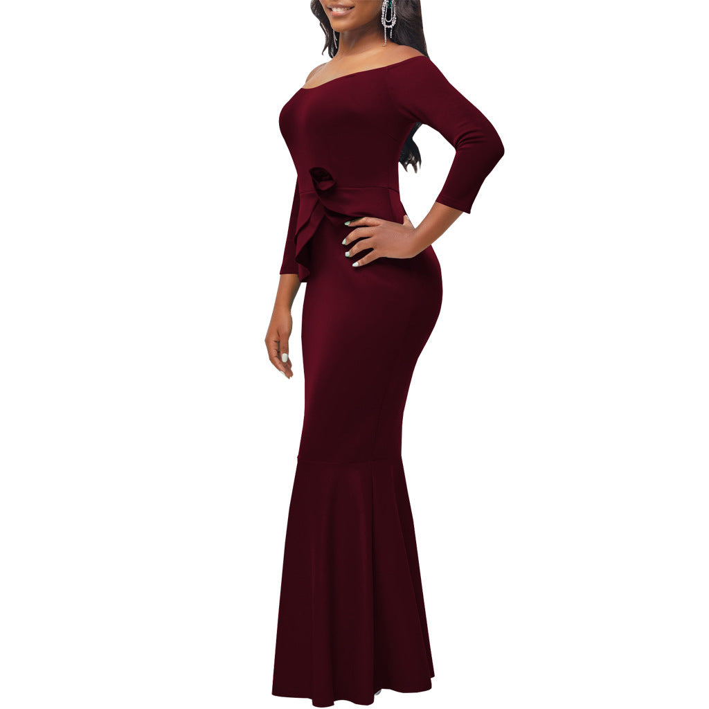 Sexy Fashion Solid Off Shoulder Slit Women's Evening Dress 8