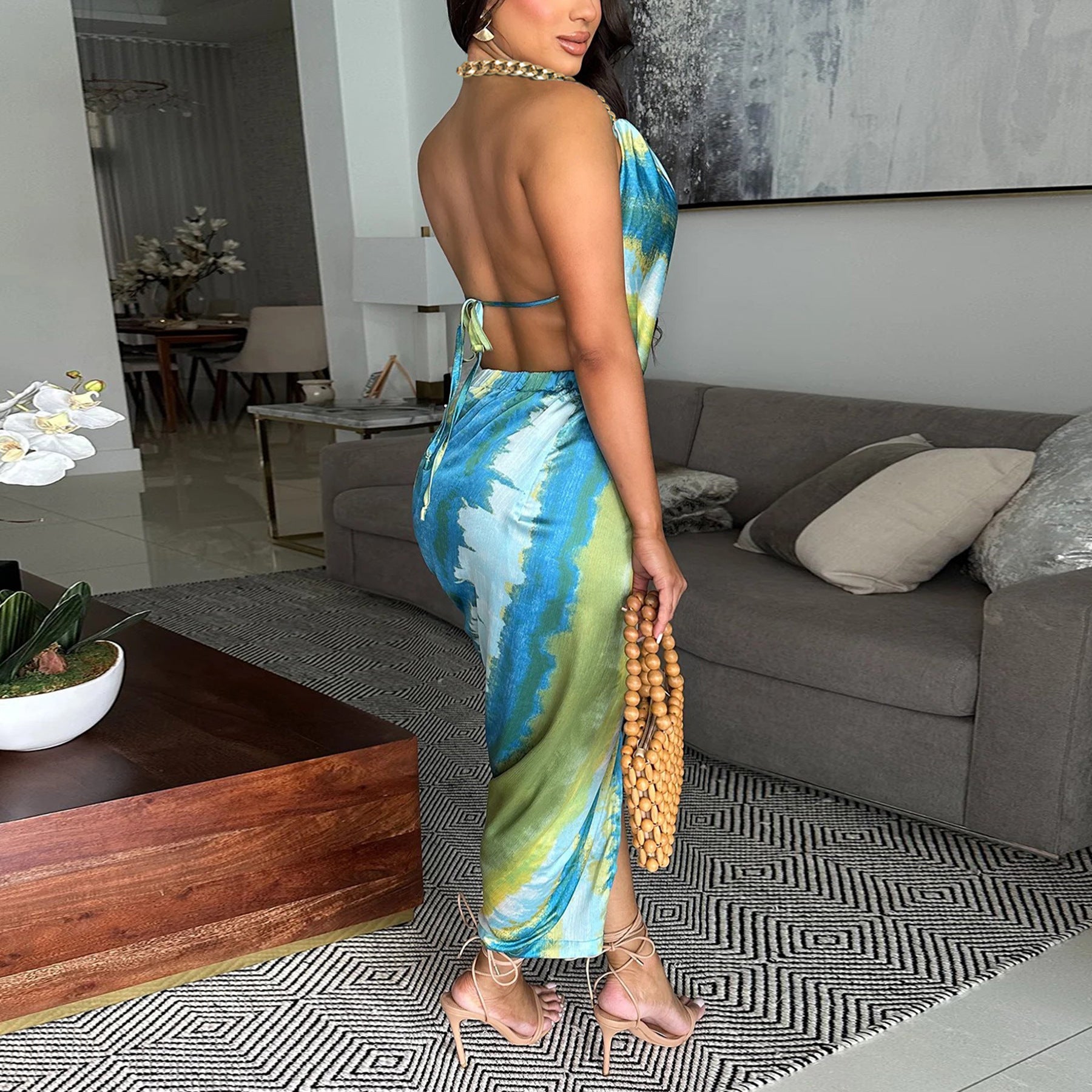 Women Summer Sexy Backless Tie-Dye Dress 5