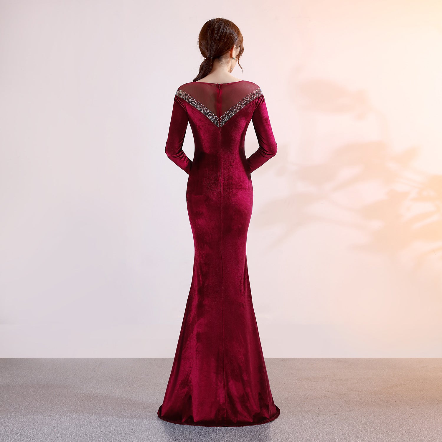 velvet Formal Party Evening Dress Winter Long Sleeve Corporate Annual Meeting Long Fishtail Party Dress 9