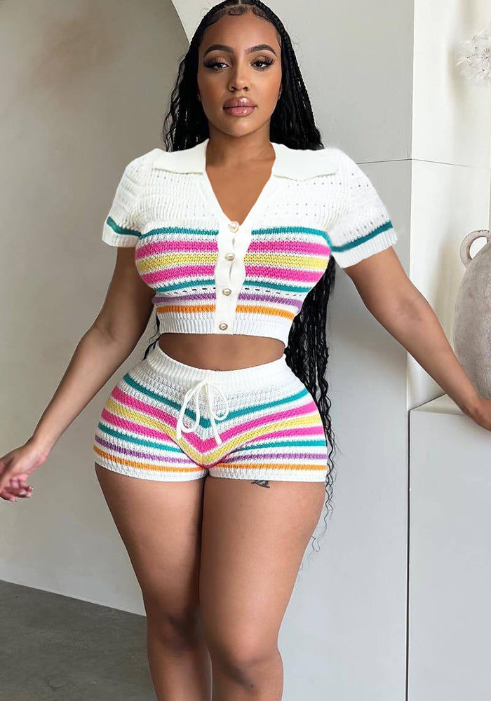 Women's Fashion Cardigan Sweater & Bodycon Shorts Set