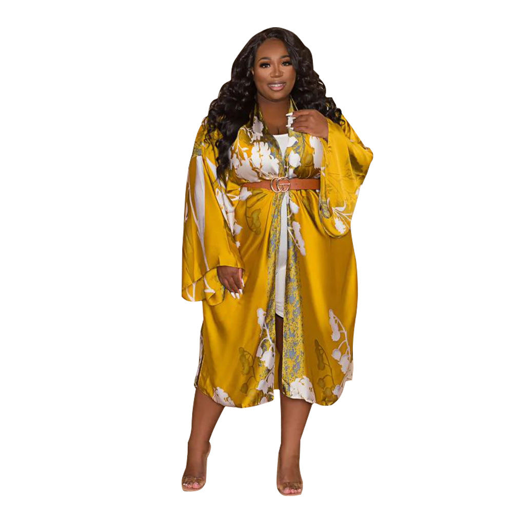 Women Printed Loose Casual Kimono Long Sleeve Robe 26