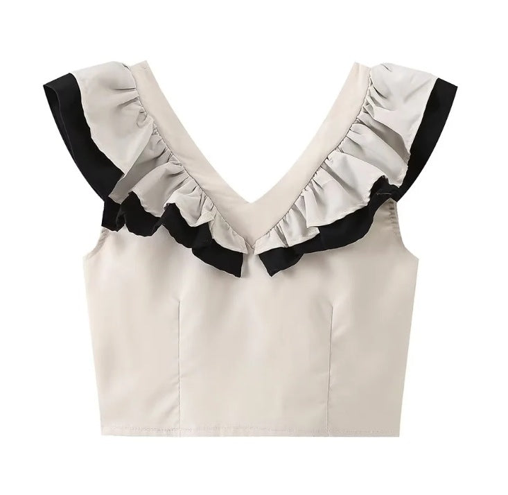 Women v-neck ruffled top and pant two-piece set 9