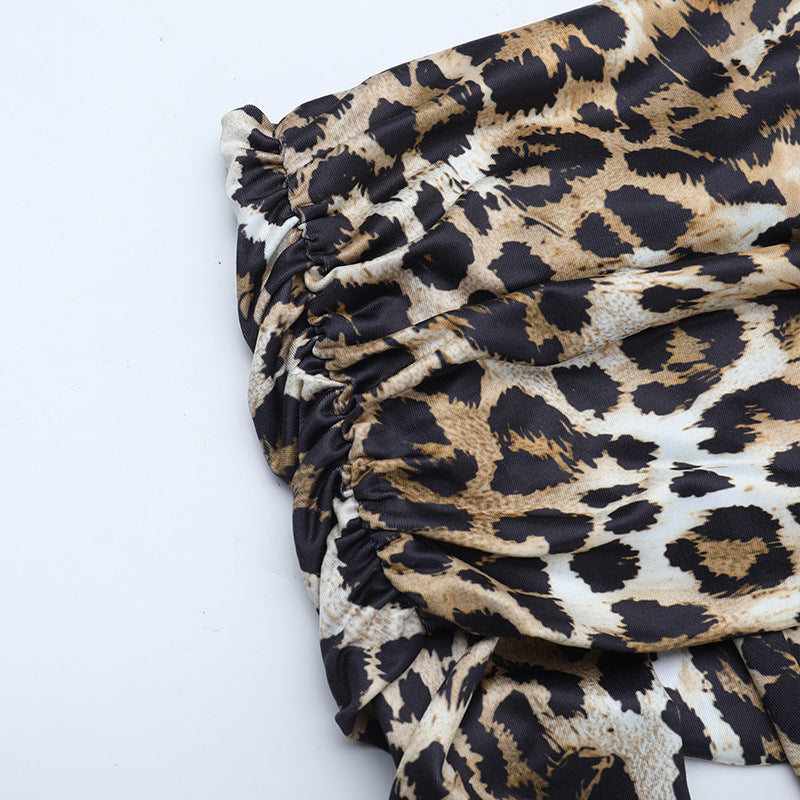 Women Fall Square Neck Leopard Print Dress 13