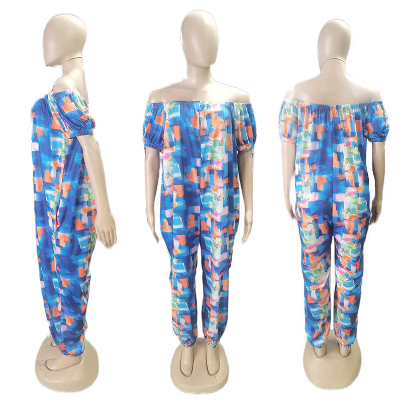 Women's Solid Color Loose Long Length Short Sleeve Jumpsuit Women's Bodysuit 35