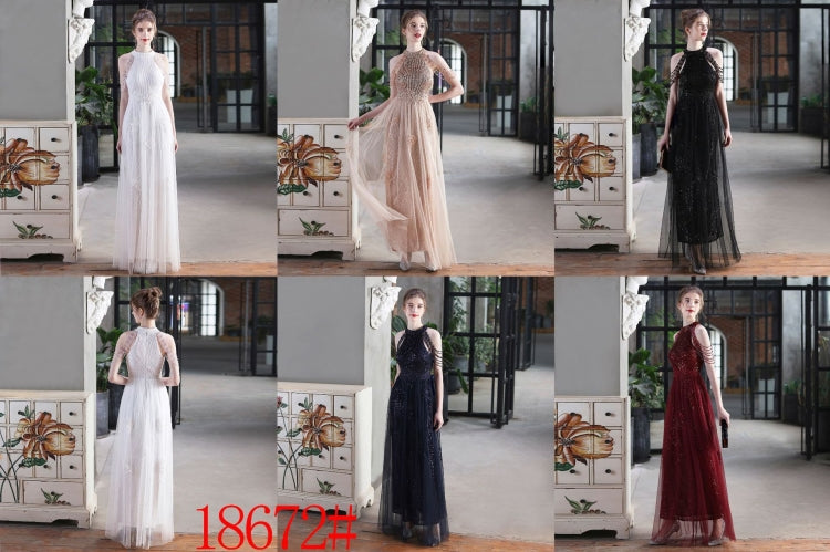 Summer Occassional Blue Sequin Mesh Patch Halter Evening Dress 8