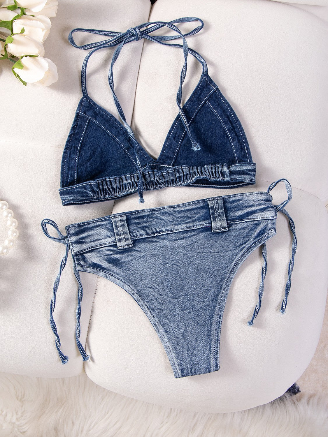 Women Sexy Denim Bikini Beach Swimwear Two Pieces