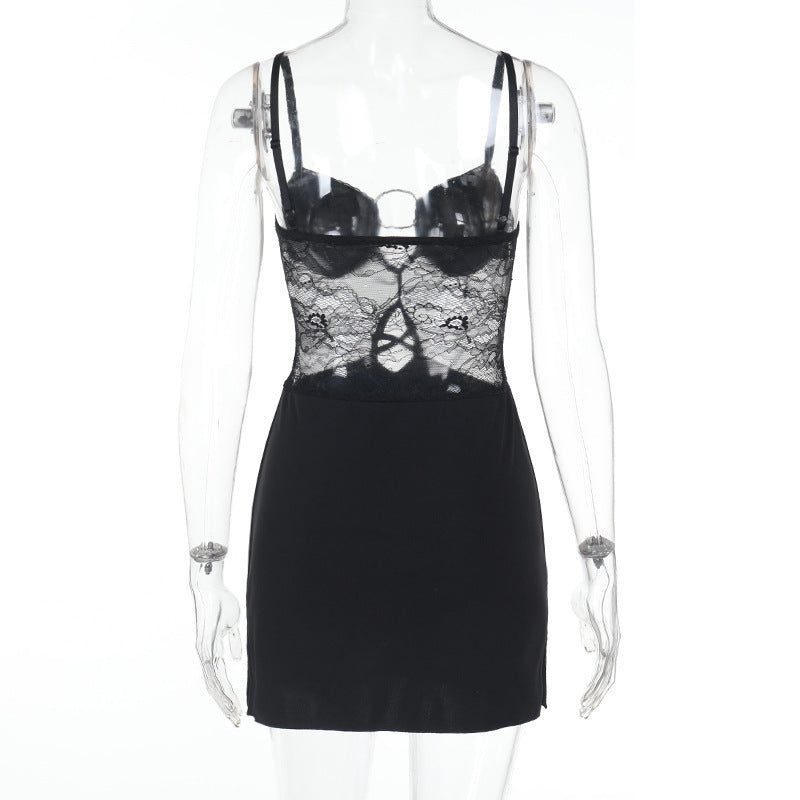 Spring Sexy Lace Patchwork Strap Short Dress 10