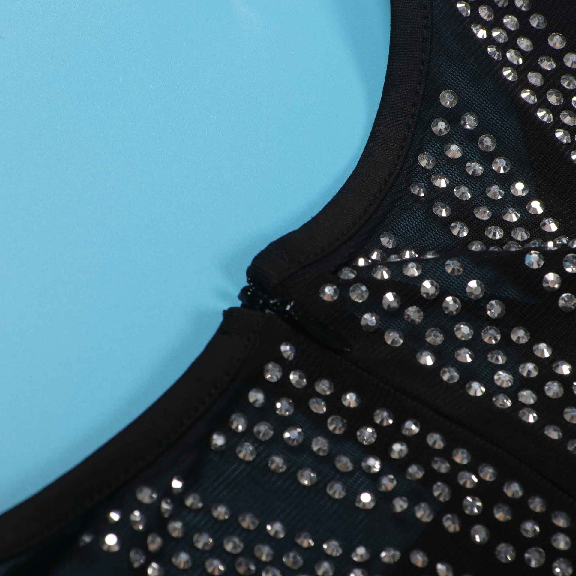 Sexy Feather Beaded See-Through Long Sleeve Patchwork Bodycon Dress 17