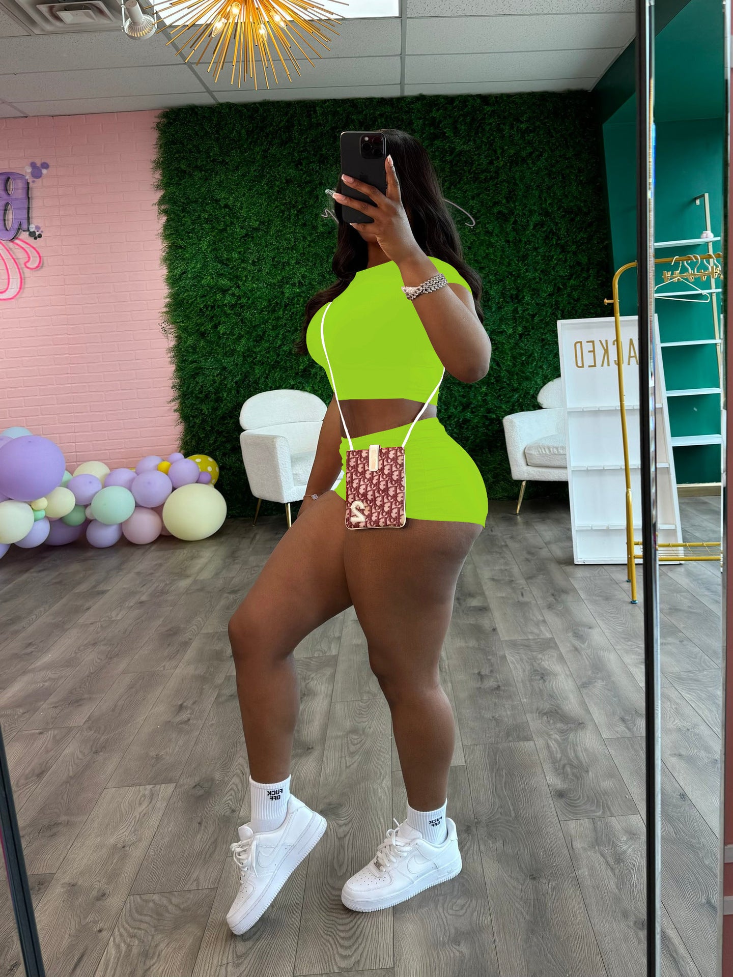 Summer Women's Solid Color Sport Tight Fitting Crop Top Shorts Two Piece Set 14