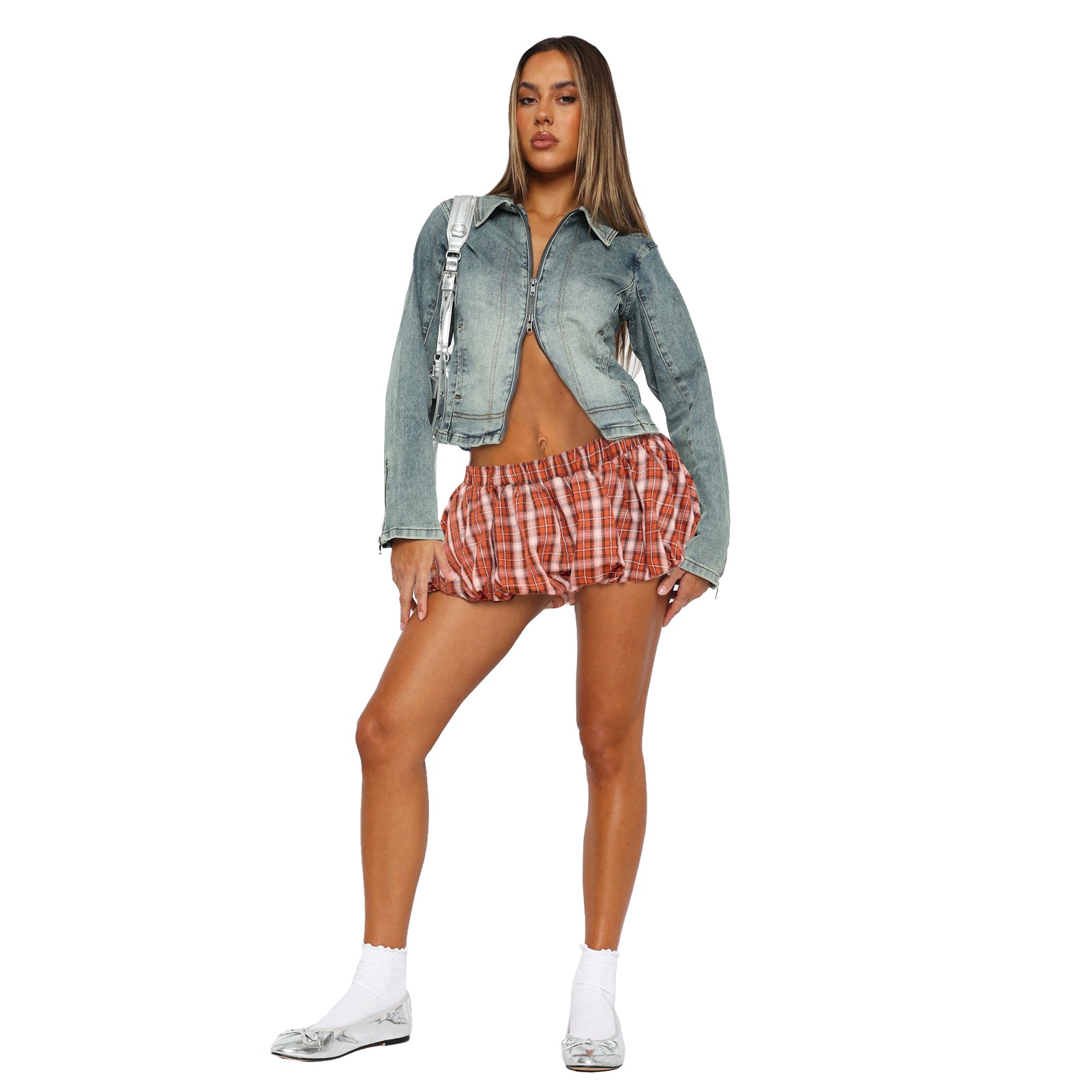 Women plaid mini pants skirt 36